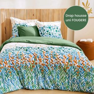 Drap housse 100% coton Tradilinge ÉVASION VERT - Coloris FOUGERE (Couleur : Fougere)