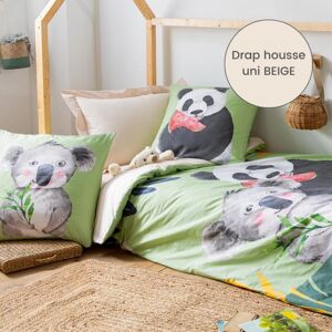 Drap housse percale Tradilinge PANDA - Coloris BEIGE (Couleur : Beige)