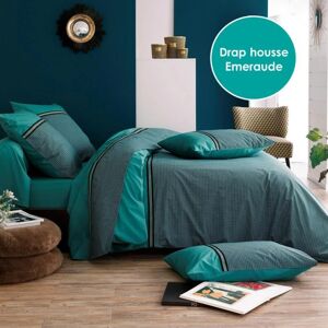 Drap housse percale Tradilinge GUSTAV - Coloris EMERAUDE (Couleur : Emeraude)