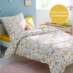 Drap housse 100% coton Tradilinge PAPILLONS - Coloris MOUTARDE (Couleur : Moutarde)