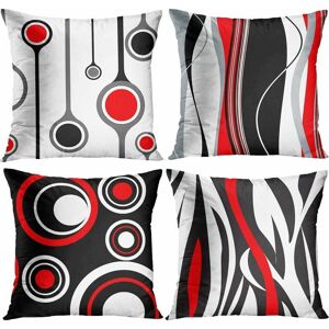 JALLERIA 4 taies d'oreiller 45x45cm taie d'oreiller décorative moderne abstrait rouge noir blanc gris ondulé rayures verticales points polyester taie - Publicité