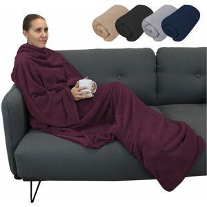 Vivezen - Couverture polaire plaid intégral avec manches et poche - Adulte 210 x 140 cm - Prune Violet - Publicité