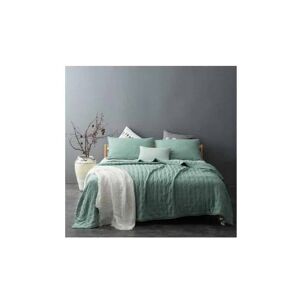 LINDER Jeté de lit céladon capitonné style lin lavé - 180x240cm - Vert d'eau - Publicité
