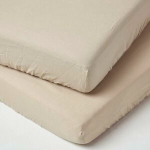 Lot de 2 Draps housse lit bébé en lin lavé Beige, 70 x 140 cm - Beige - Homescapes - Publicité