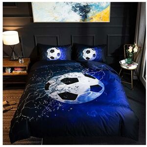 Housse de Couette 200cm x 200cm Modèle de Football - Parure de Lit en Microfibre 2 Personnes avec Fermeture Éclair, Housse Couette avec 2 Taie d'oreiller 50 x 75 cm (Bleu) - Publicité