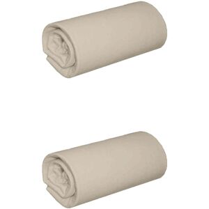 TERRE DE NUIT Lot de 2 draps housses jersey beige bonnet 30 cm 100% coton biologique 80x200 - Beige - Publicité