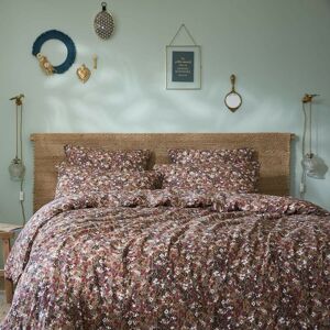 Terre De Nuit - Parure de lit gaze de coton imprimé floral marron camel 140x200 - Marron - Publicité