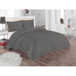 Vente-unique.com Parure de lit percale de coton 80 fils/cm² - Housse de couette 240 x 260 cm + 2 taies d'oreiller 63 x 63 cm - Gris passepoil blanc - AGAMI de PALACIO