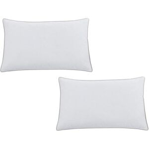 Vente-unique.com Lot de 2 oreillers anti-acariens enveloppe percale 93fils/cm² - 50 x 80 cm - garnissage plumettes et duvet - Blanc passepoil taupe - FEATH de PALACIO