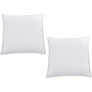 Vente-unique.com Lot de 2 oreillers anti-acariens enveloppe percale 93fils/cm² - 65 x 65 cm - garnissage plumettes et duvet - Blanc passepoil taupe - FEATH de PALACIO