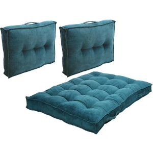 Vente-unique.com Lot 1 matelas + 2 coussins palette en velours côtele - Bleu - BAILA