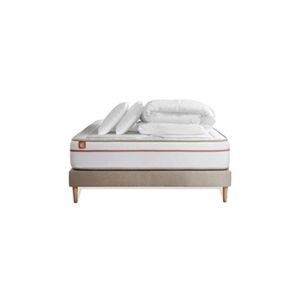 Marmottes & Co Pack prêt à dormir matelas LE PAISIBLE 160x200cm Mémoire de forme BioVisco + sommier Beige + 2 oreillers + couette 260x240 - Publicité