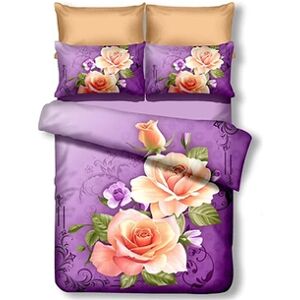 Pas de marque DecoKing Premium 01134 Parure de lit 200 x 200 cm avec 2 taies d'oreiller de 80 x 80 3D Microfibre Motif Floral Violet Prune Crème Ecru Rose Candice - Publicité