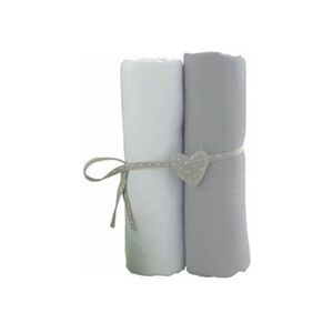 Babycalin Lot de 2 draps housse blanc / gris 70 x 140 cm - - Publicité