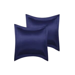 PiccoCasa Taie d'oreiller Satin de Soie - 2 Pièces - Bleu Marine 66x66cm - Publicité