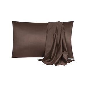 PiccoCasa Taie d'oreiller Satin de Soie - 2 Pièces - Marron 51x91cm - Publicité