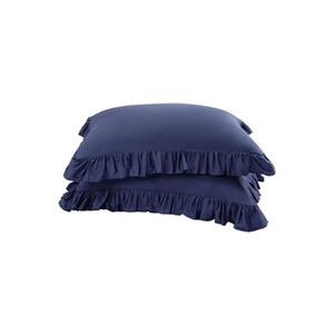 PiccoCasa Taie d'oreiller à volants 100% coton - 2 pièces - Bleu marin 50x75cm - Publicité