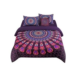 PiccoCasa Parure de lit bohème 5 pièces Violet Reine 228x228cm - Publicité