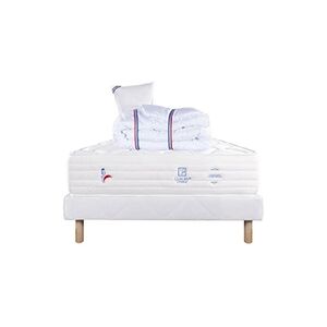 Luxury Literie Ensemble Matelas 90x190 cm, Patriote Mousse, 27 cm, mémoire de forme , ferme, face été/hiver + sommier blanc ep 13cm + oreiller + couette - Publicité