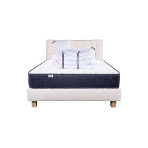 Luxury Literie Ensemble Matelas 140x200 cm, Nuage, 24 cm, mousse mémoire de forme, mi-ferme, face été/hiver + sommier beige ep20cm + 2 oreillers + couette + Tête de - Publicité