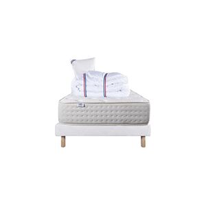 Luxury Literie Ensemble Matelas 90x190 cm, Purlux, 26 cm, mousse mémoire de forme, ferme, face été/hiver + sommier blanc ep 13cm + oreiller + couette - Publicité