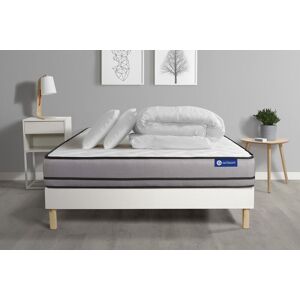 Actisom Pack Prêt A Dormir Matelas Actimemo 200x200cm A Mémoire De Forme 3zones De Confort + Sommier Kit Blanc + 2 Oreillers +Couette - Publicité