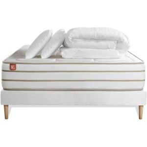 Pack Prêt A Dormir Matelas Le Douillet 140x200cm Memoire De Forme Biovisco + Sommier Blanc + 2 Oreillers + Couette 240x220 - Publicité