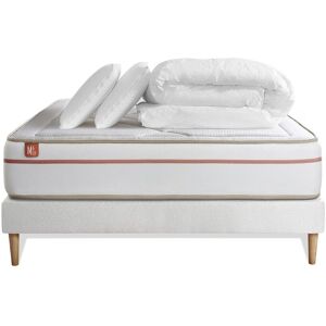 Pack Prêt A Dormir Matelas Le Paisible 140x200cm Memoire De Forme Biovisco + Sommier Blanc + 2 Oreillers + Couette 240x220cm - Publicité