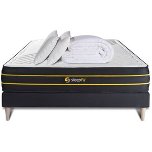 Pack Prêt A Dormir 160x200 Matelas Ultra + Sommier Kit Noir + 2 Oreillers Memoire De Forme 60x40cm + Couette Percale 260x240cm - Publicité