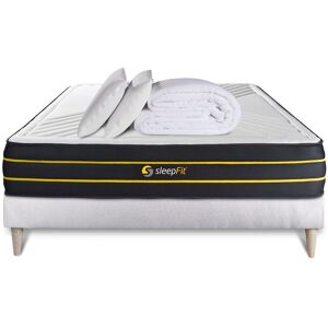 Pack Prêt A Dormir 140x200 Matelas Ultra + Sommier Kit Blanc + 2 Oreillers Memoire De Forme 60x40cm + Couette Percale 240x220 Cm - Publicité