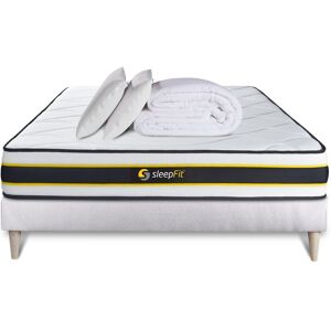 Pack Prêt A Dormir 140x200 Matelas Flexy + Sommier Kit Blanc + 2 Oreillers Memoire De Forme 60x40cm + Couette Percale 240x220 Cm - Publicité