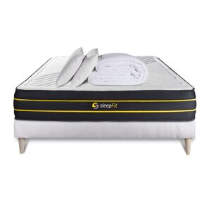 Pack Prêt A Dormir 180x200 Matelas Ultra + Sommier Kit Blanc + 2 Oreillers Memoire De Forme 60x40cm + Couette Percale 260x240cm - Publicité