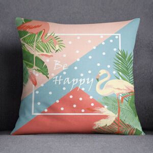 S4sassy Flamants Roses Décoratif Être Heureux Housse De Coussin De Satin Carré Taie D'Impression Jet - Choisir La Taille, Multicolore - Publicité