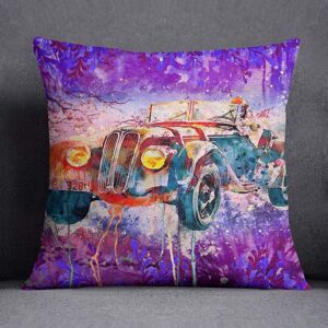 S4sassy Voiture De Collection Imprimé Décoratif Satin Coussin Couverture Jeter Taie D'Oreiller Carré 12 X 12 Pouces, Multicolore - Publicité