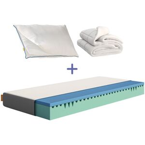 Emma Pack Confort 90x200 Matelas Mousse Hrx® Sommeil Réparateur Housse Thermorégulatrice Oreiller + Couette Nuage Respirants - Publicité