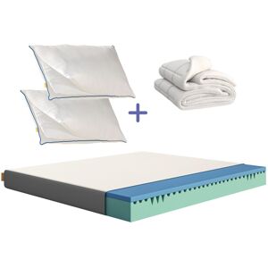 Emma Pack Confort 160x200 Matelas Mousse Hrx® Sommeil Réparateur Housse Thermorégulatrice Oreiller + Couette Nuage Respirants - Publicité