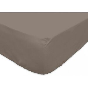 Drap Housse 200x200 Cm En Coton Uni 57 Fils Par Soleil D'ocre Taupe - Publicité