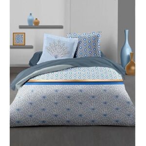 Parure De Couette 220x240 Cm Home Linge Passion Louxor : Housse De Couette + 2 Taies D'oreiller - 100% Coton 57 Fils - Bleu - Publicité