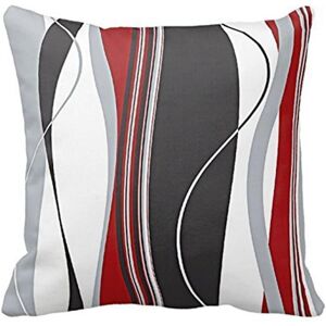 Love-Y Housse De Coussin Carrée En Coton Et Lin À Rayures Verticales Rouge, Noir, Blanc Et Gris, Taie D'oreiller Décorative Pour Canapé, 50,8 X 50,8 Cm (Côtés Jumeaux) - Publicité