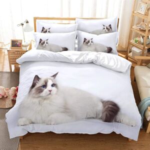 Ensemble De Literie Chat Imprim¿¿ 3d, Pour Filles Et Gar?Ons, Couvre-Lit ¿¿ Motif De Chat Mignon, Ensemble De Housse De Couette Animal De Couleur Blanche, 3 Pi¿¿Ces - Publicité