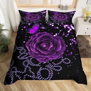 Parure De Lit Rose Violette, Housse De Couette Papillon Pour Adolescentes, D¿¿Cor De Chambre Pour Femmes, Housse De Couette ¿¿ Fleurs Botaniques, Respirante - Publicité