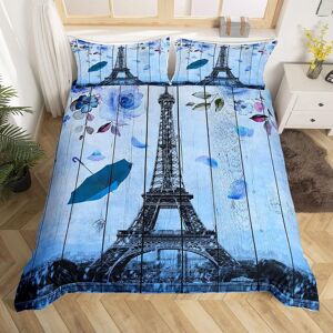 Parure De Lit Tour Eiffel, Motif Floral Bleu Et Parapluie, Housse De Couette Pour Adolescentes, D¿¿Cor De Chambre Pour Femmes, Couette Romantique De Paris - Publicité