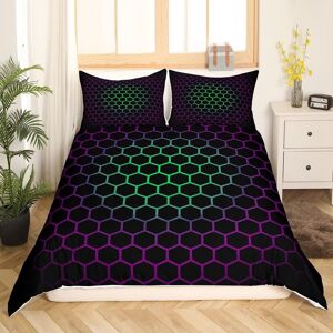 Housse De Couette G¿¿Om¿¿Trique En Nid D'abeille, Ensemble De Literie Pour Enfants Gar?Ons Et Filles, Housse De Couette Multicolore De Forme Hexagonale, Violet Et Vert - Publicité