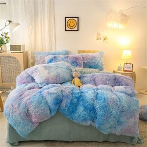 Housse De Couette En Peluche Shaggy Pour Filles, Ensemble De Literie De Luxe En Velours Cristal Ultra Doux, Violet, Bleu, Teinture Par Nouage, Chaud Et Moelleux, Conforta - Publicité