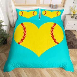 Parure De Lit Softball Pour Amoureux De Softball, Motif C?Ur, Balle D'amour, Housse De Couette Pour Filles Et Femmes, Jaune Sarcelle Vif - Publicité