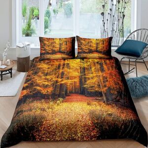 Ensemble De Housses De Couette D'automne, Couverture De Couette En Bois Couvert De Feuilles D'arbre, Romantique, Saison D'automne, D¿¿Cor Pour Enfants, Orange Et Marron - Publicité