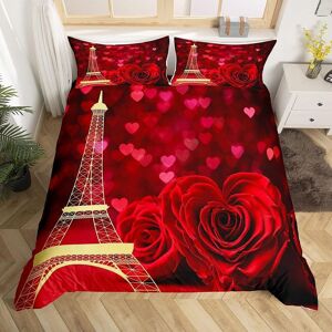 Parure De Lit Tour Eiffel Dor¿¿E, Ensemble De Literie Pour Filles Et Femmes, Housse De Couette ¿¿ Fleurs, Rose Rouge, D¿¿Cor De Chambre, Fleurs Romantiques - Publicité