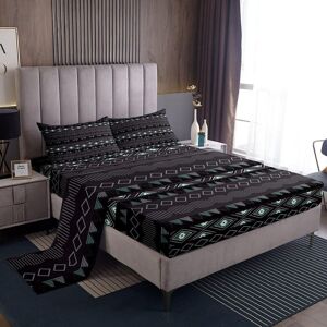 Ensemble De Draps De Lit A Rayures Style Boho, Retro, Noir, Ethnique, Bohemia, Drap-Housse Avec Poche Profonde, Decor De Chambre A Coucher, Bohemia - Publicité