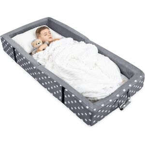 Lit De Voyage Avec Matelas Et Barrières - Pour Bébés, Enfants, Et Petits, Pliage Compact (Drap Lavable Inclus) Gris, Toile, 140 X 66 X 18 Cm - Publicité