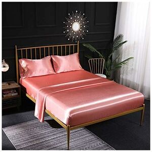 Parure De Lit 4pcs En Satin De Soie Cr¿¿Me Avec Drap-Housse, Drap Plat, Taie D'oreiller, Respirant, Doux Et Confortable Pour Lit Double , (Rose) 138x190x35cm - Publicité